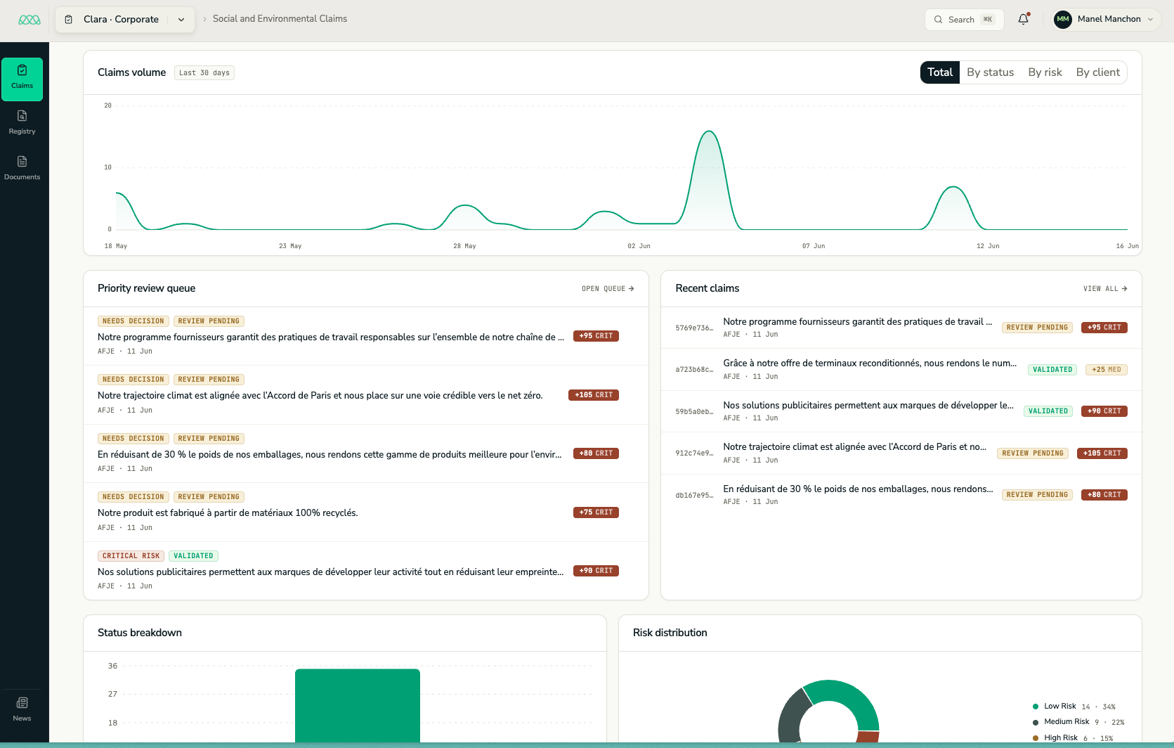 Clara — interfaz del producto